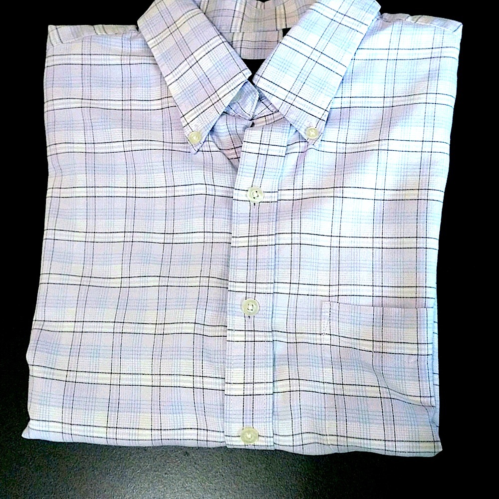 VAN HEUSEN Wrinkle Free Short Sleeve 16 16 1/5 White & Purple Shirt. Size large